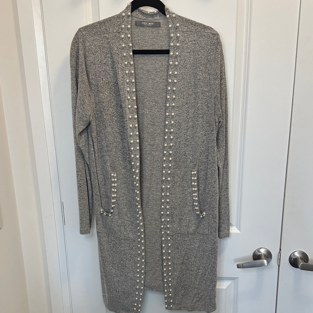Open Cardigan with Pearl Details